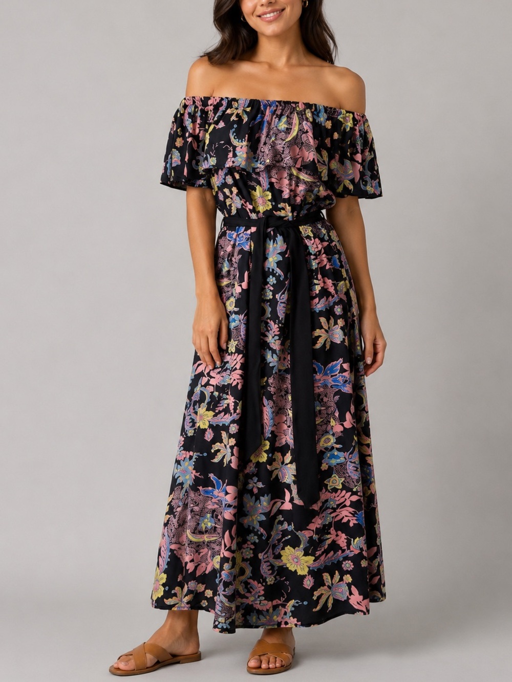 WALKER & WADE | NWT Island Collection Off Shoulder Maxi Dress in Dark Floral, M